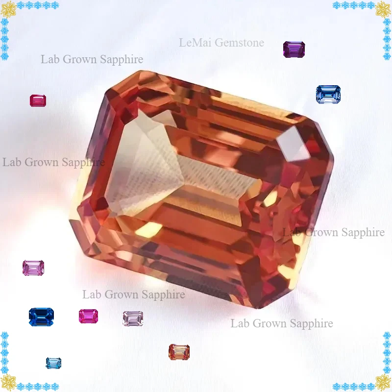

Top Emerald Cut Lab Grown Sapphire Orange Color Gemstone For Diy Jewelry Making