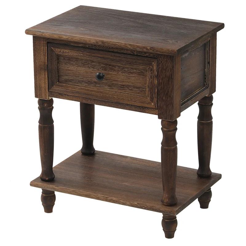Solid Wood Vintage French-Style Distressed Bedside Cabinet Nightstand with Side Storage Drawer Home