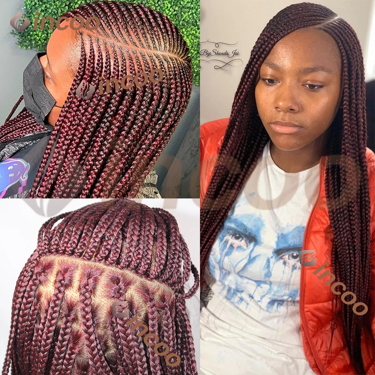 

36Inch Side Part Full Lace Front Braided Wig Cornrow Double Lace Braided Lace Wigs for Black Women with Twist Box Side Part, P