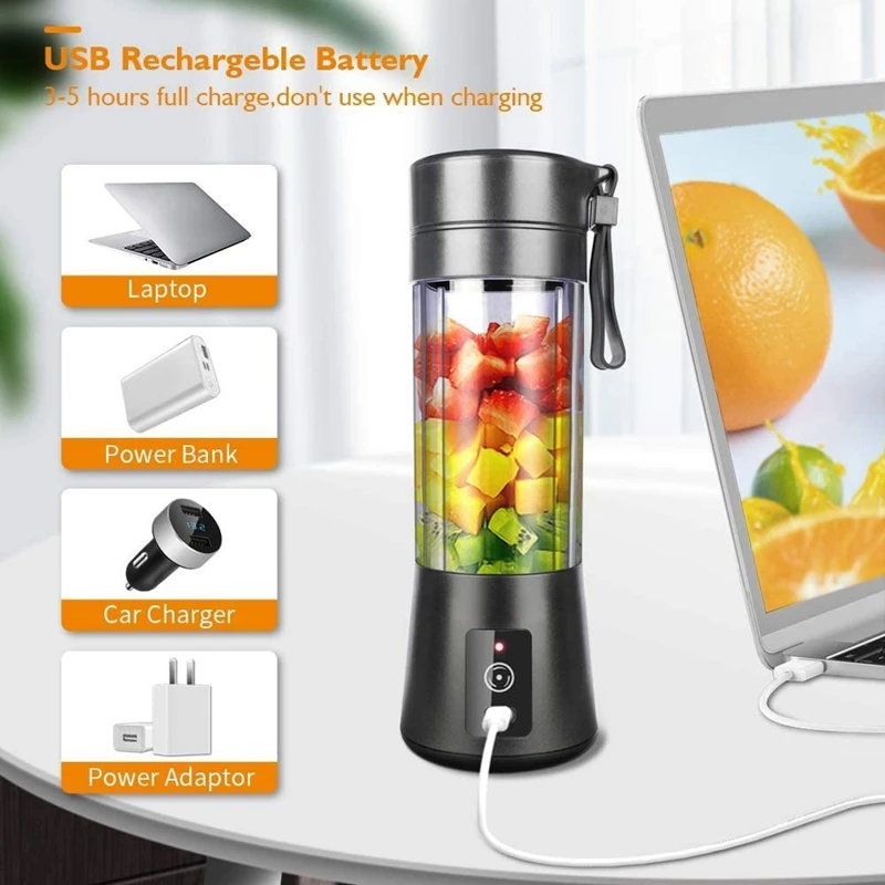 Liquidificador Portátil para Smoothie, Mini Liquidificador para Shakes e Smoothies,USB Recarregável, Viagem Doméstica, Copo Juicer de Frutas