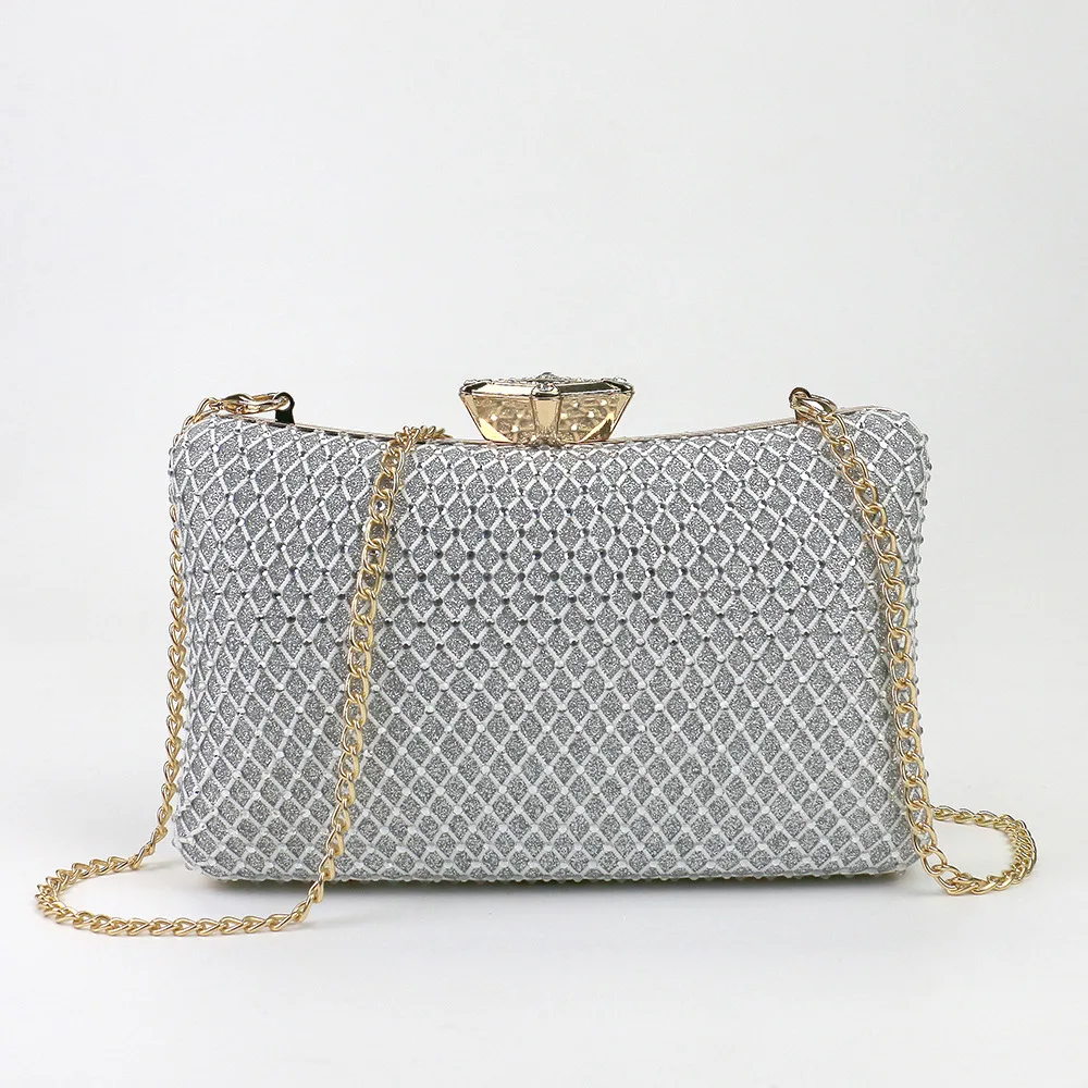 

European and American Fashion Texture Mesh Diamond Evening Dress Handheld Banquet Shoulder Cross Shoulder Chain Bag