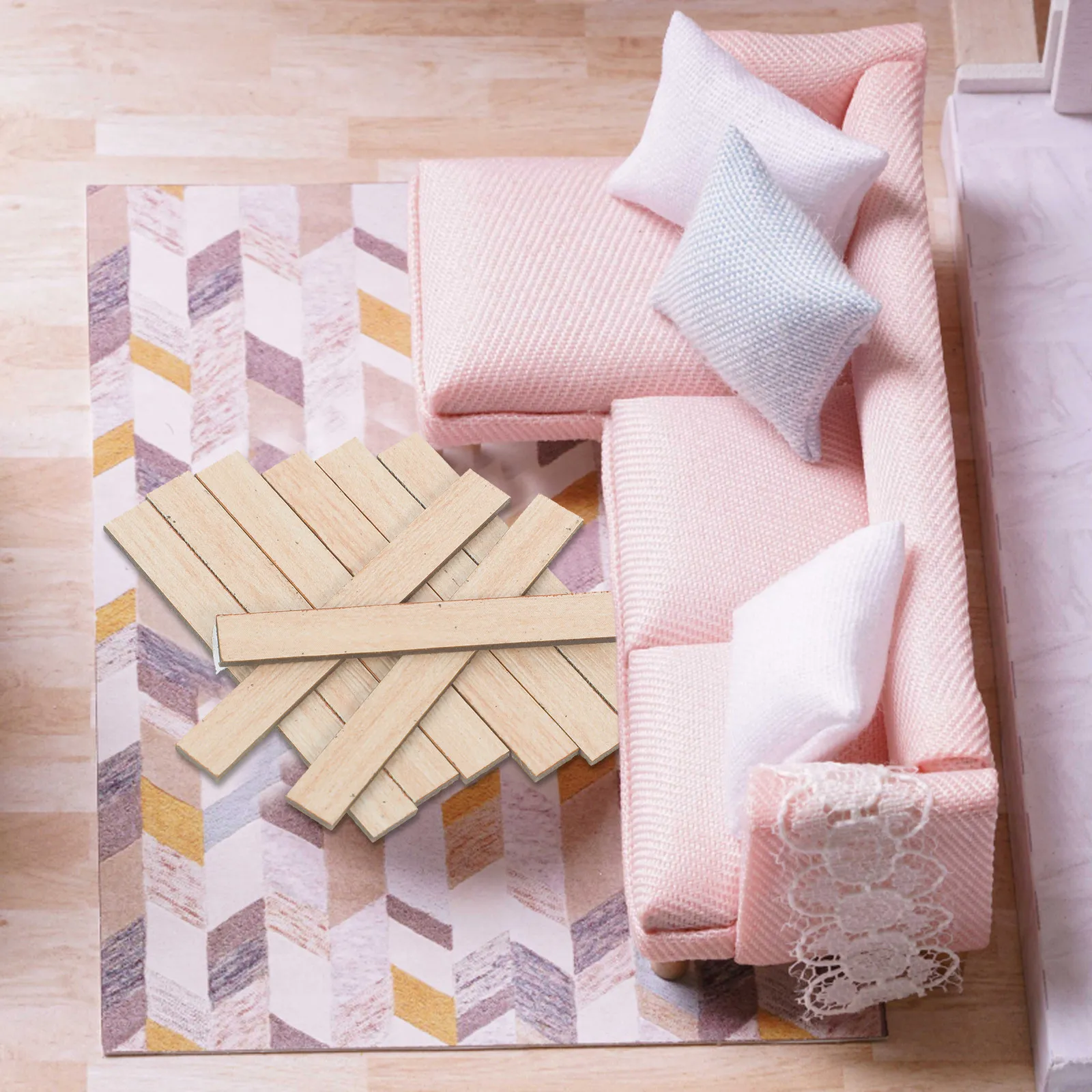 

40Pcs Miniature Peel and Stick Dollhouse Flooring Wood Grain Floorboards 2.4x0.3 Self Adhesive Tiles for 1:12 Scale DIY