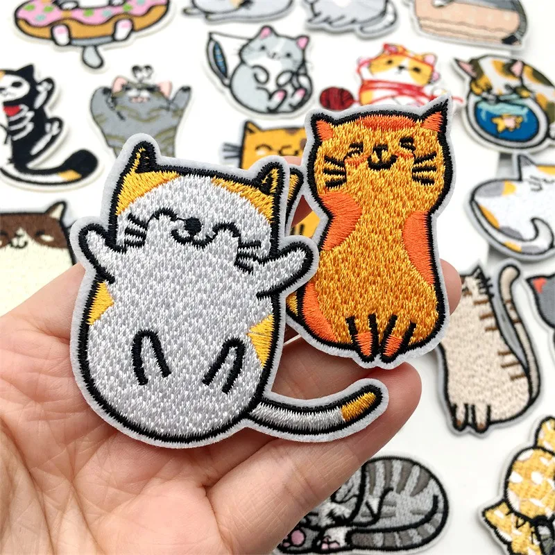 10pcs Random Cartoon Cat Applique Embroidery Patch For Clothing Animal Patch Iron On Patches On Clothes Sewing Sticker Patch