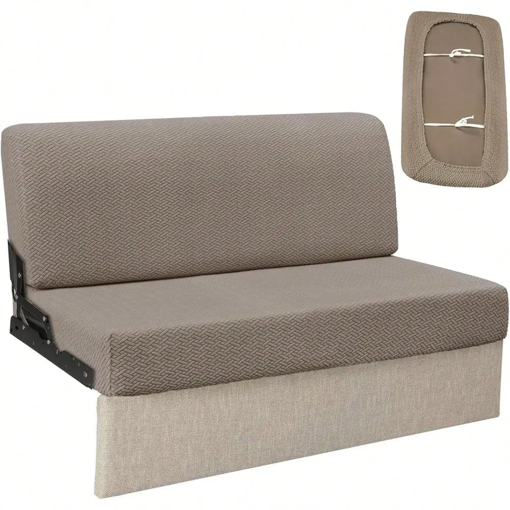 Couch Covers For Sofa Bed 2Piece Stretchable Backrest Seat Covers For Jackknife Sleeper Sofas Khaki Variant 1