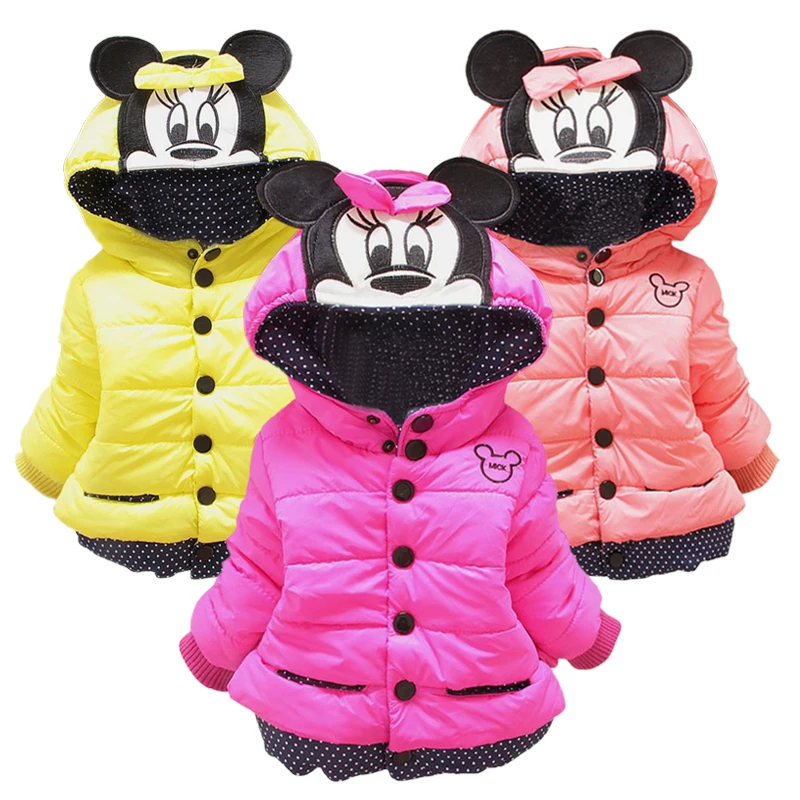 Outono inverno bebê meninas jaquetas grosso dos desenhos animados minnie crianças casaco com capuz para roupas da menina crianças outerwear 1 2 3 4 anos