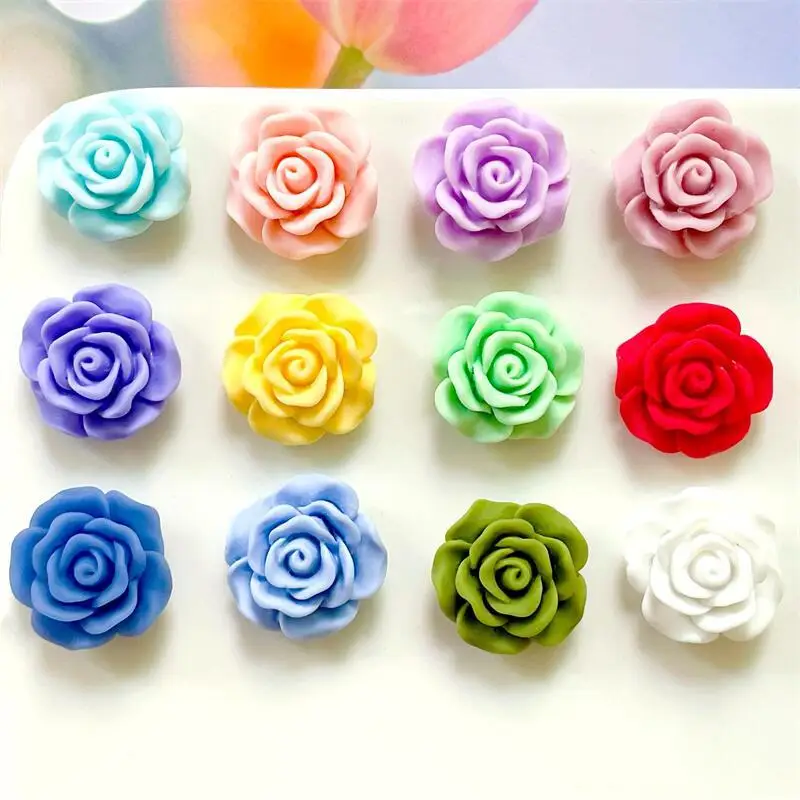 

Resin Rose Flower Charms Beads Part For DIY Jewelry Making 20mm Flatback Roses Cabochons Color Handmade Accessories Supply