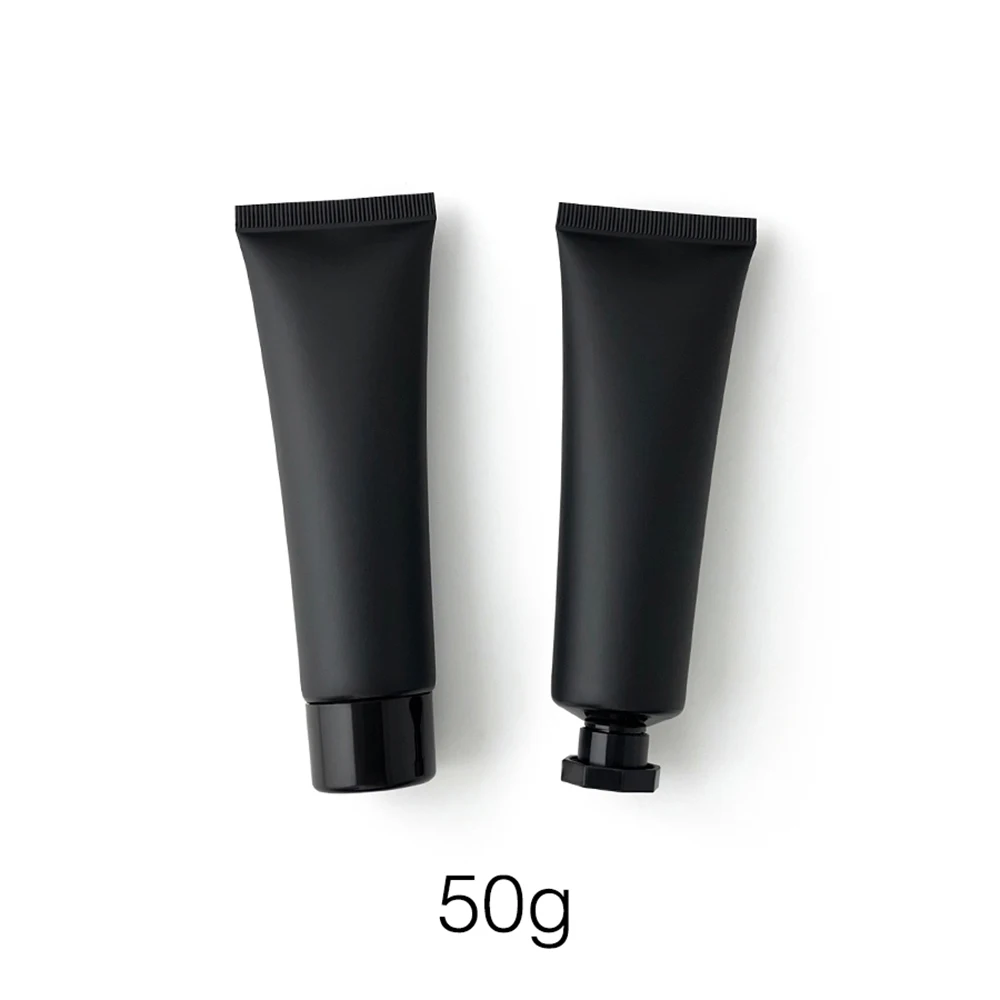 Garrafa de plástico preto fosco 50ml 50g, tubo macio vazio, creme cosmético, loção para cuidados com a pele, uso em viagem, recipientes recarregáveis