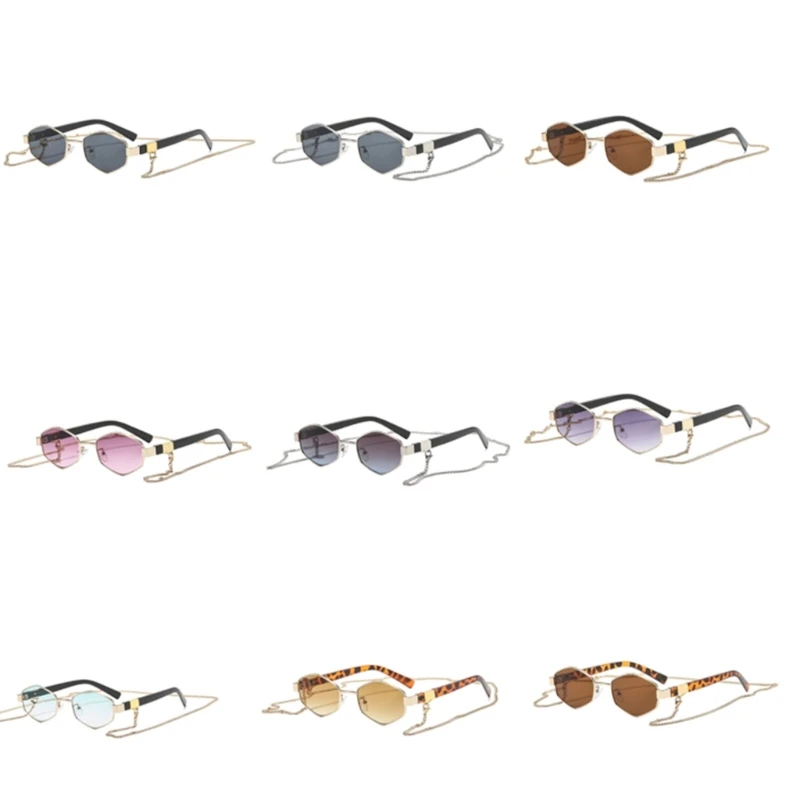 Elegant Retro Sunglasses Polygonal Frame Comfortable Chain Link Eyewear Glasses Y166