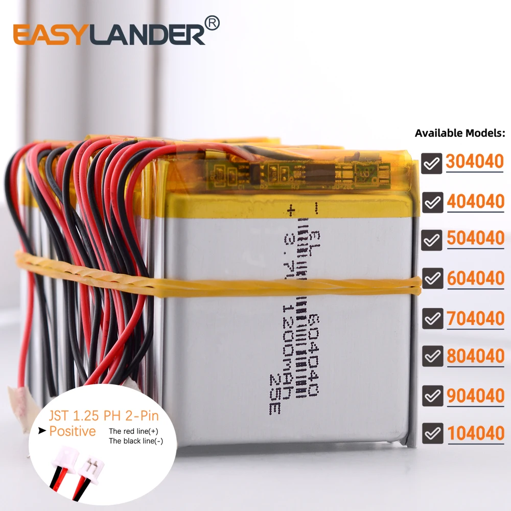 10 PCS/Lot  JST1.25mm 2Pin 804040 3.7V 1800mAh Lithium Polymer LiPo Battery 304040 404040 504040 604040 704040 904040 104040