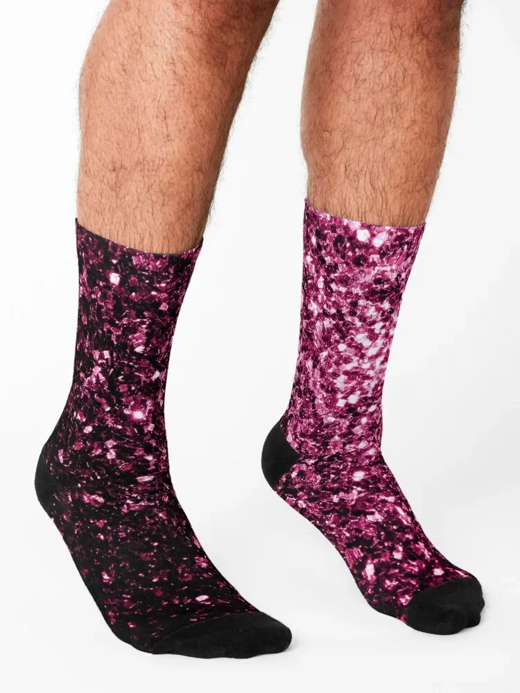 Calcetines brillantes de imitación rosa oscuro para hombres, medias de Navidad, regalo de Navidad para niñas