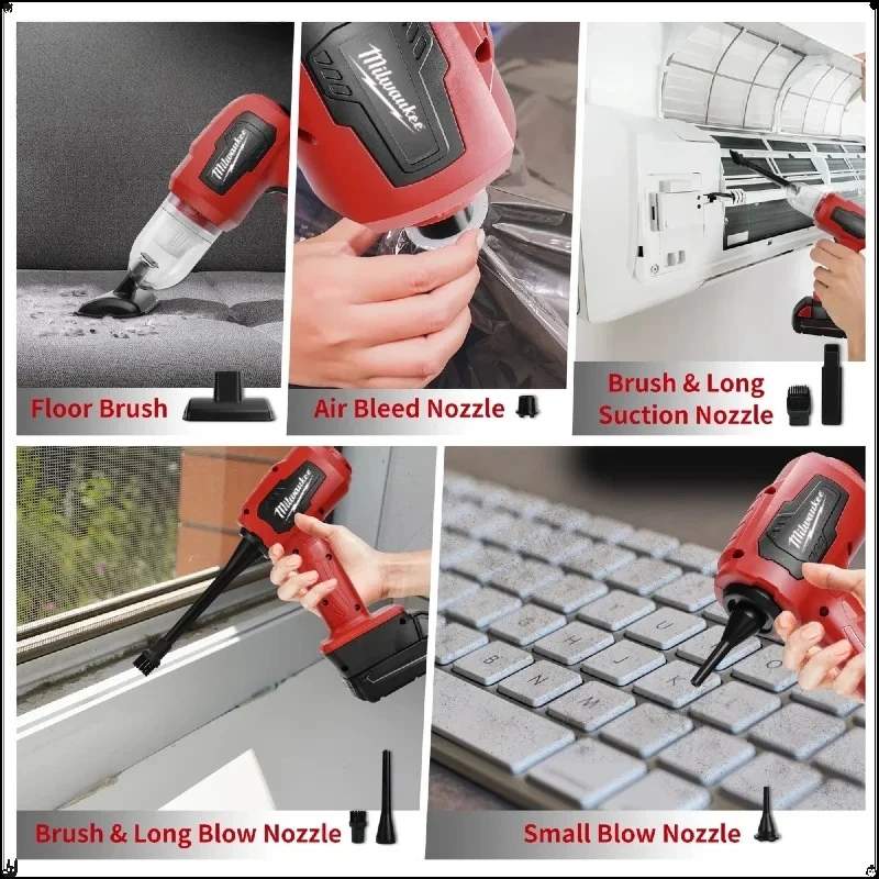 مكنسة ميلووكي اللاسلكية المحمولة 2 في 1 متعددة الوظائف آلة جمع الغبار ومنفاخ الهواء بطارية 18 فولت