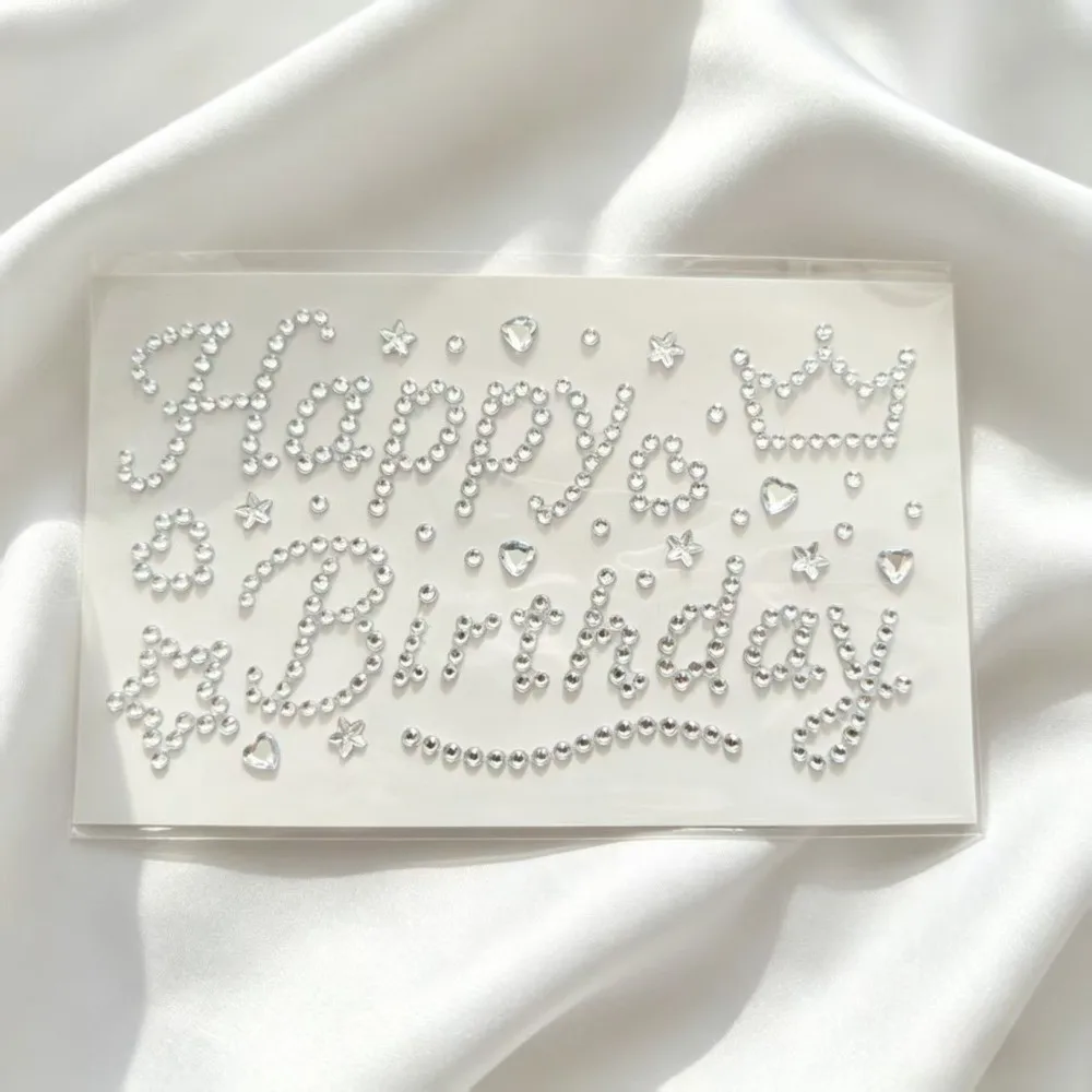 3D Happy Birthday Rhinestone Stickers Love Heart Star Pattern English Letter Gift Wrapping Stickers Self-Adhesive