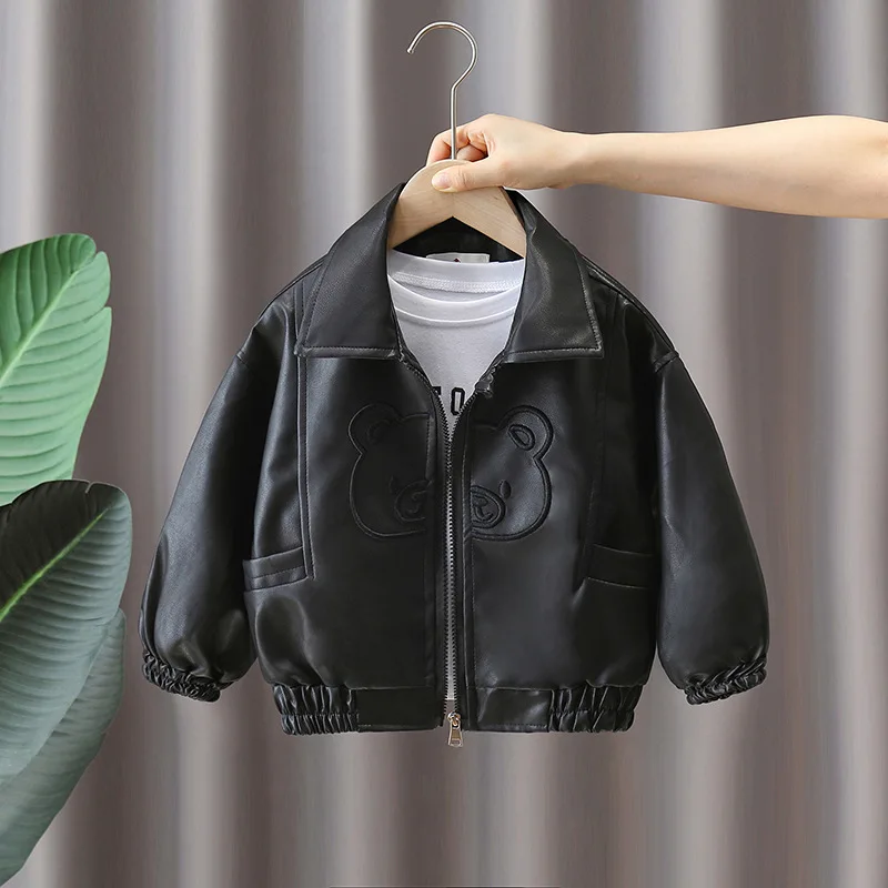 

Spring Autumn Boys Leather Jackets For 2-10 Years New Classics Handsome Baby Boy Pu Outerwear Kids Clothing Zipper Fly Coats