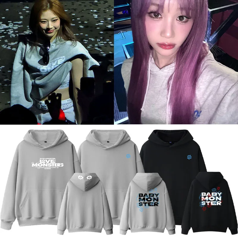 

BabyMonster Concert LoveMonsters Fce Lined Hoodie Sweatirt Oversized Long Sve Breathable Comfortable Casual Wear