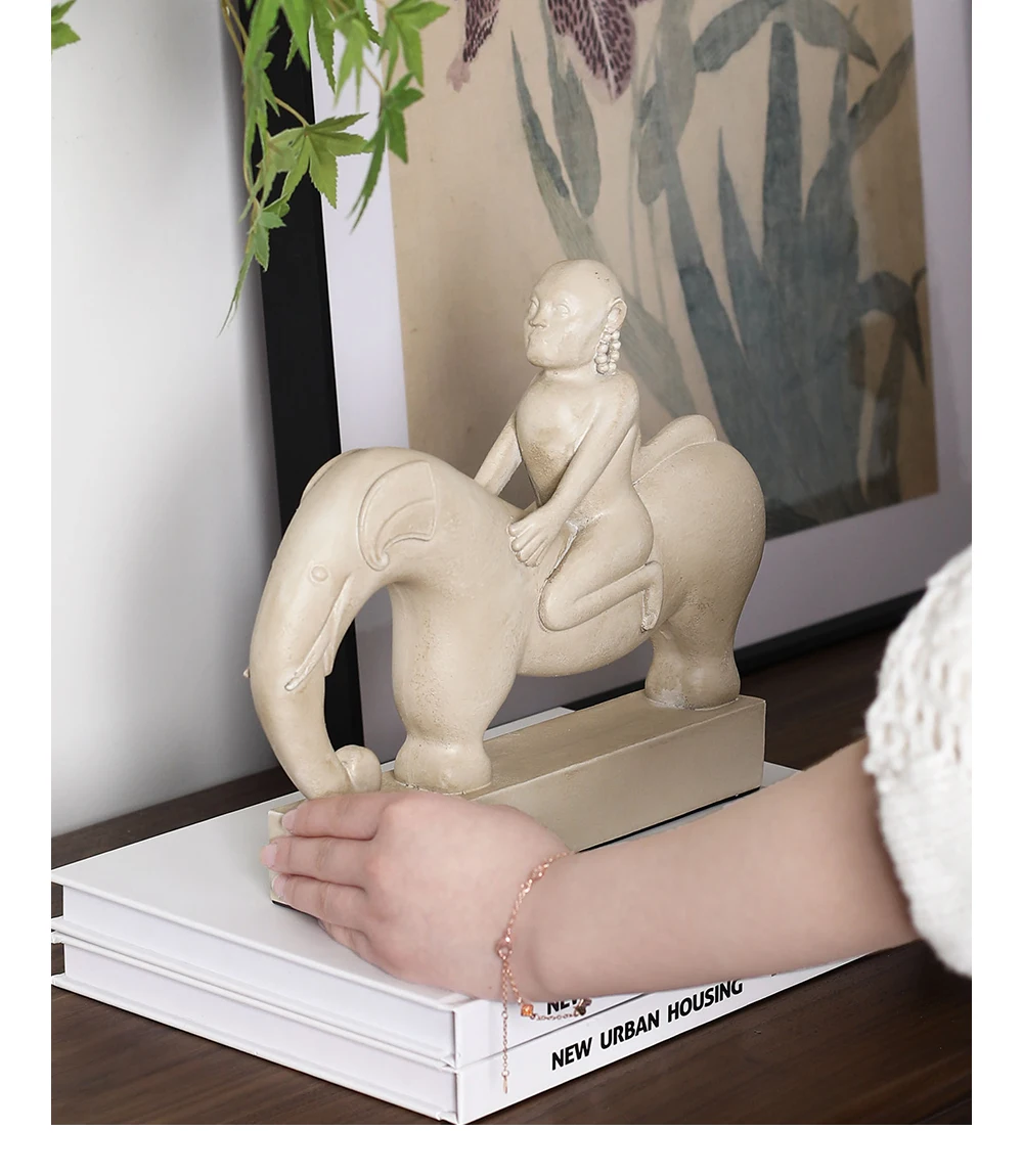 Monk Riding Elephant Statue Auspicious Statue Ornaments Living Room Entrance Desktop Decor Housewarming New Home Sculpture Gift