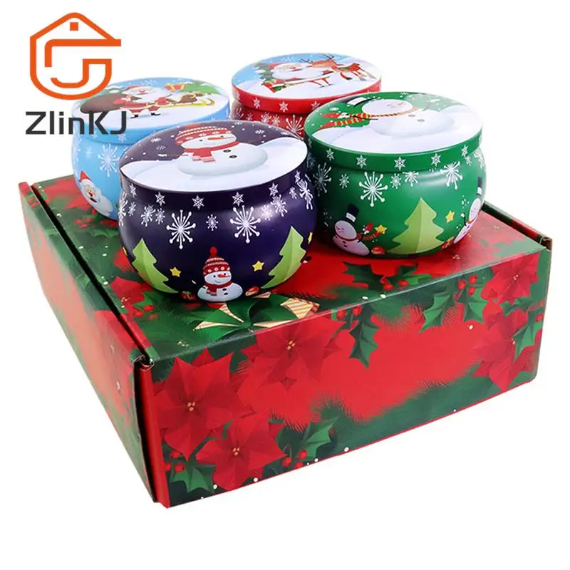 1pc Christmas Metal Jar Christmas Candy Box Metal Jar With Lid Handmade Candles Making Container Mini Tin Small Gifts For Kids