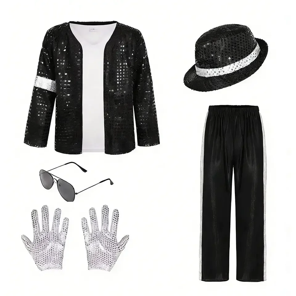 Michael Jackson Kids Costume Pop Star Outfit for Boys And Girls Halloween Cosplay Birthday Party Dance Performance Children's Dr