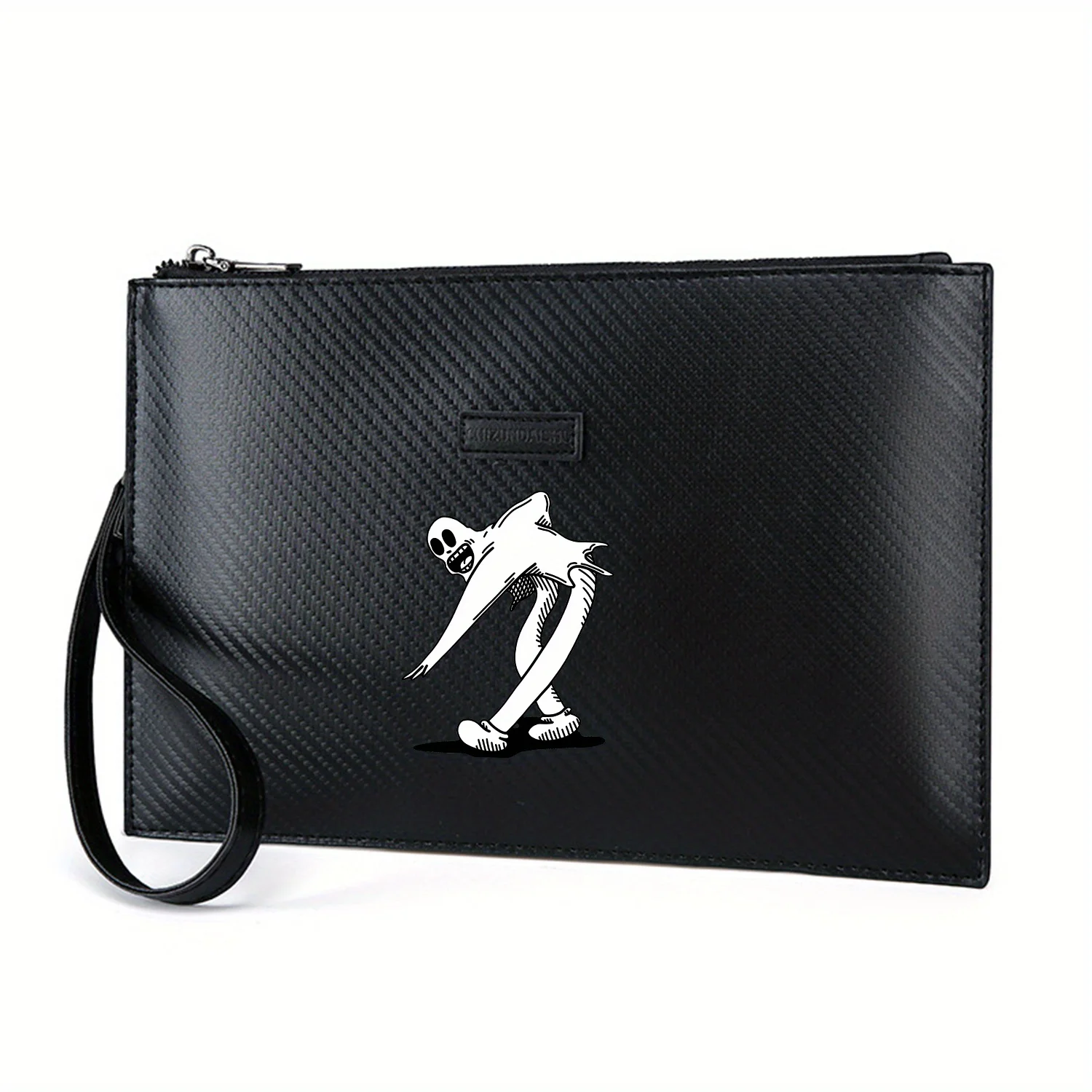 Smiling ghost dancing on dark backdrop Elegant Printed PU Men's Handbag Fashionable and Practical for Everyday Carry
