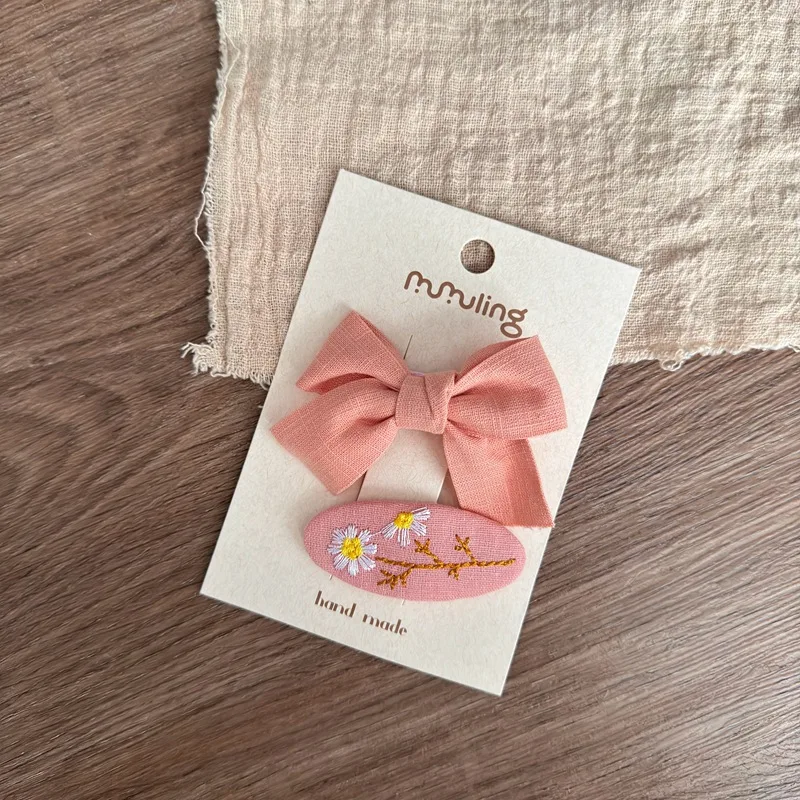 2 قطعة/المجموعة الحلو فتاة صغيرة Bowknot مقاطع الشعر بلون صغير الاطفال التطريز المشابك الأميرة الطفل المشبك إكسسوارات الشعر