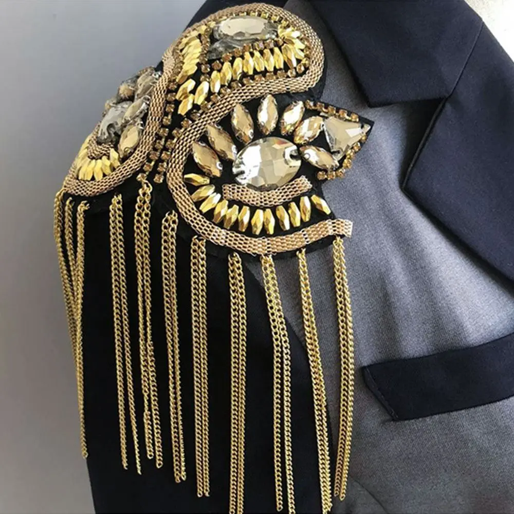 Handmade Tassel Epaulette Rhinestones Long Chain Shoulder Jewelry Electroplating Classical Clothing Accessories Men Women