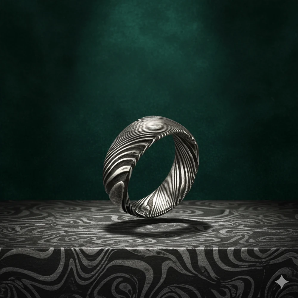 Unique Design Black Damascus Steel Men's Ring Minimalist Jewelry For Women Love Gift Wholesale Bulk Dropshipping 2025