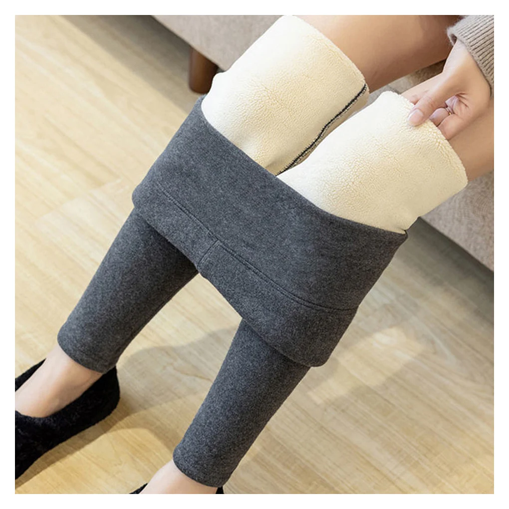 Mulheres inverno quente leggings engrossar elasticidade menina calças térmicas elástico macio vestir lazer calças cinza escuro l