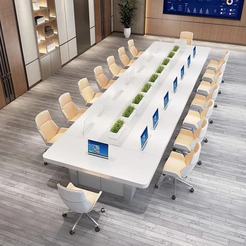 High-end paint conference table simple white large desk meeting room