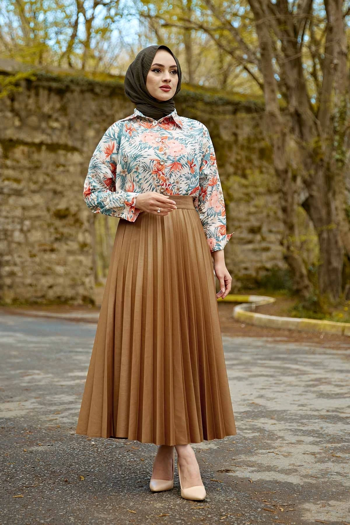 Leather Look Piliseli Skirt SAG Nuts Shell Winter Autumn 2021 Muslim Women Hijab headscarf Islamic Turkey