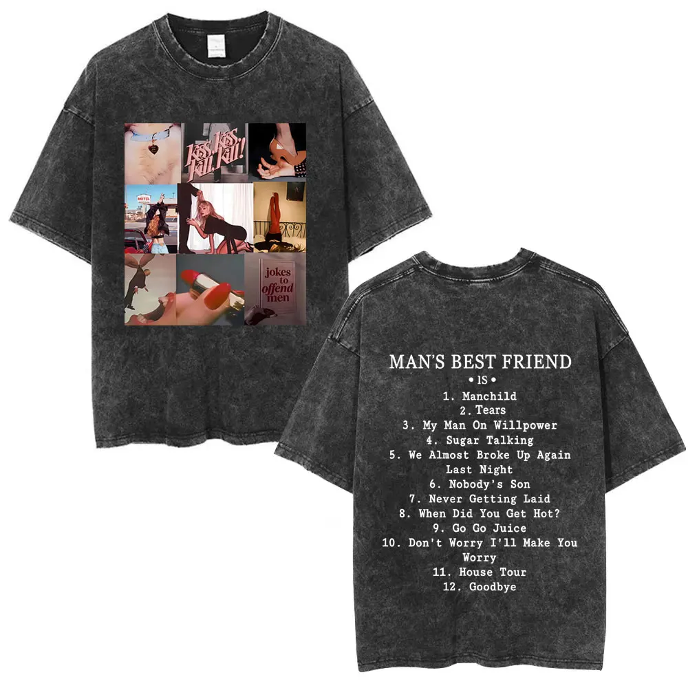 

Washed Vintage Sabrina Carpenter Album Cover Graphic T Shirt Man's Best Friend Print T-shirt Men Women Fashion Pop Music Tshirt
