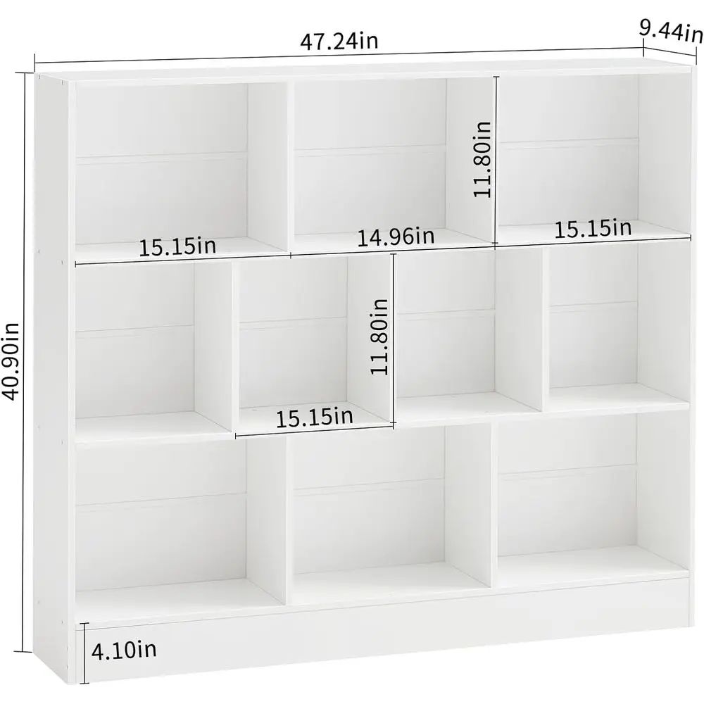 10 Cube 3 Tier Horizontal Wooden Bookcase for Storage and Display in Bedroom, Living Room, Office view 2