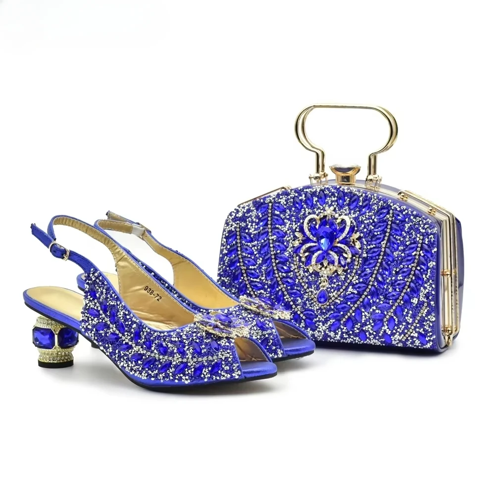 

New Shoes and Bags Set for Women 2025 Italian Full Rhinestone African Style Banquet Luxury Shoe and Bag Set for Party in Women