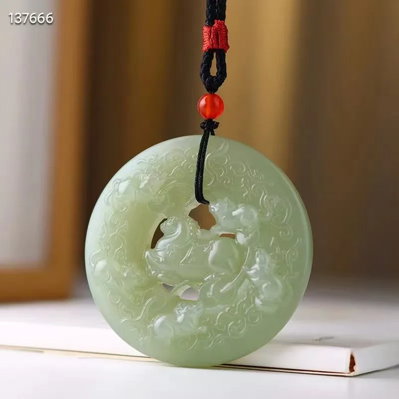 

Natural 100% real green hetian jade carve Horse and mouse Attracting Wealth pendant necklace jewellery for men women gifts luck