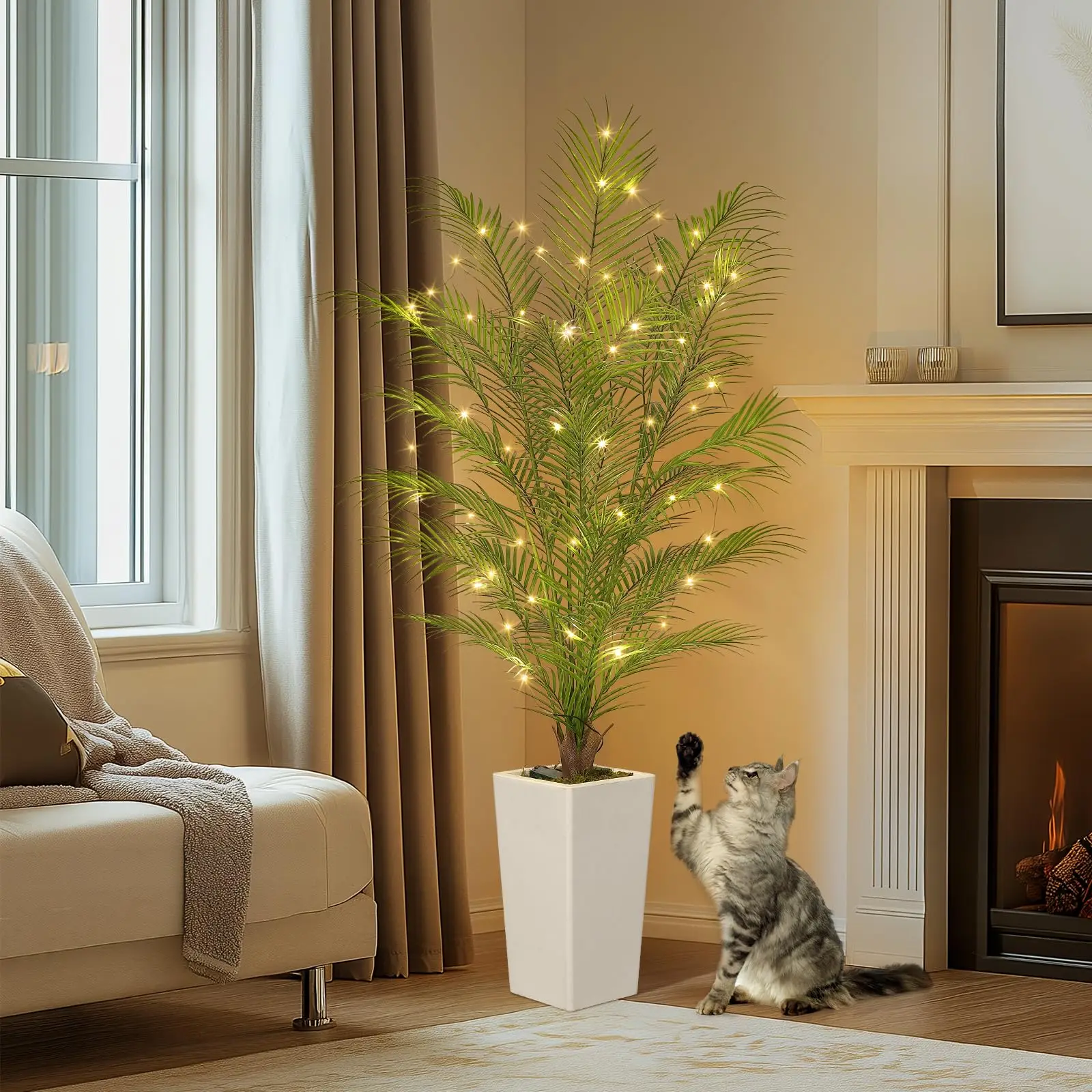 Pianta artificiale di palma areca, altezza 1,2 m, 1,5 m, 1,8 m, albero di palma tropicale finto, perfetta pianta artificiale di Dypsis lutescens in vaso, ideale per interni ed esterni, casa, ufficio.