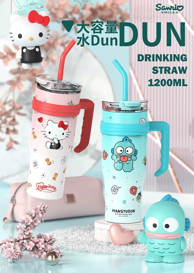 1200ml sanrio hello kitty thermos bottle Kuromi Cinnamoroll Melody Stainless Steel Water Bottle Thermo With Straw girl Gift