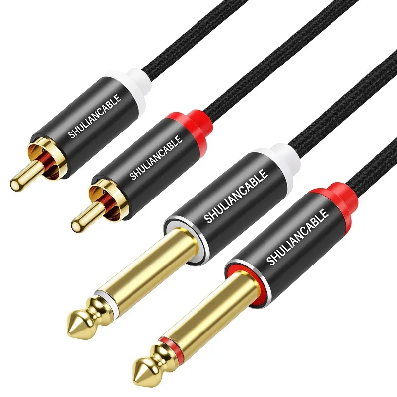 1/4 to RCA Cable, Gold-Plated Copper Shell Heavy-Duty 2X6.35mm TS to Dual RCA Stereo Audio Interconnect, Suitable for Speakers