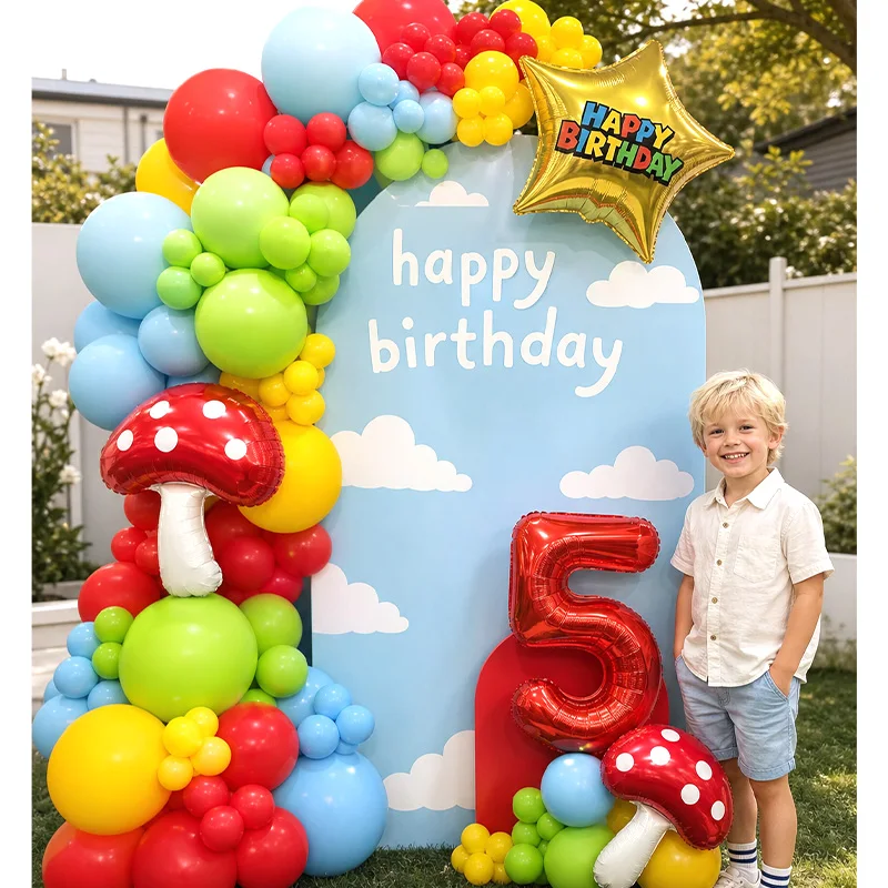 Super Bors Children Video Game Balloon Arch Bouquet Red Mushroom Game Controller Globos Party Ornament Supplies