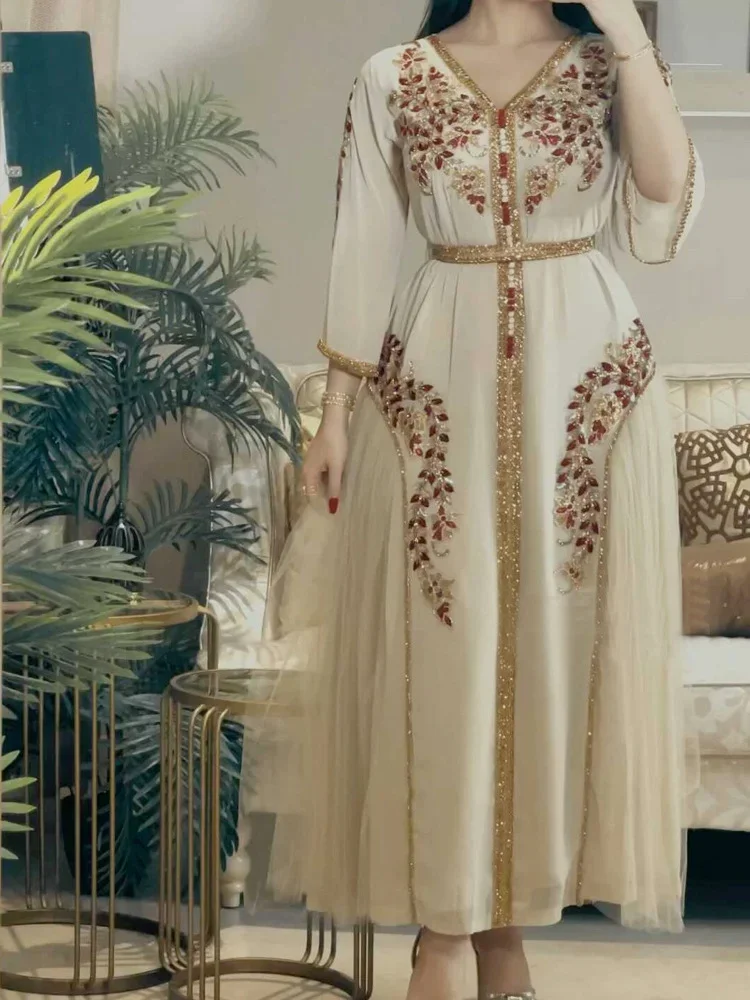 

Luxury Eid Muslim Dress for Women Ramadan Arabic Abaya Islamic Evening Party Jalabiya Marocain Clothes Turkish Moroccan Kaftan