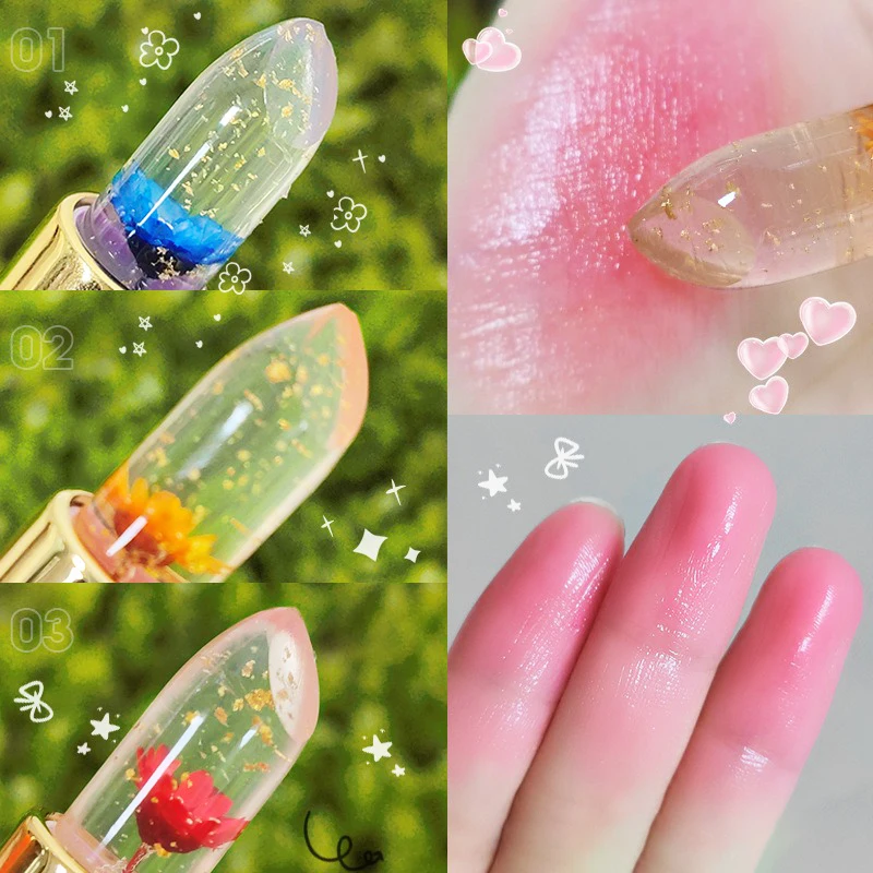 Waterproof Flower Lipstick Jelly Flower Transparent Color Changing Lipstick Long Lasting 6 Colors Flower Lipsticks Lip Balm 1PC