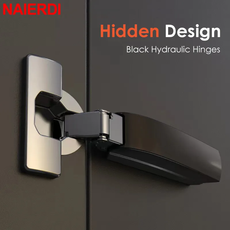 

NAIERDI 2PCS Black Hydraulic Hinges Cold Rolled Steel Cabinet Door Hinge Damper Buffer Soft Closing Kitchen Cupboard Furniture