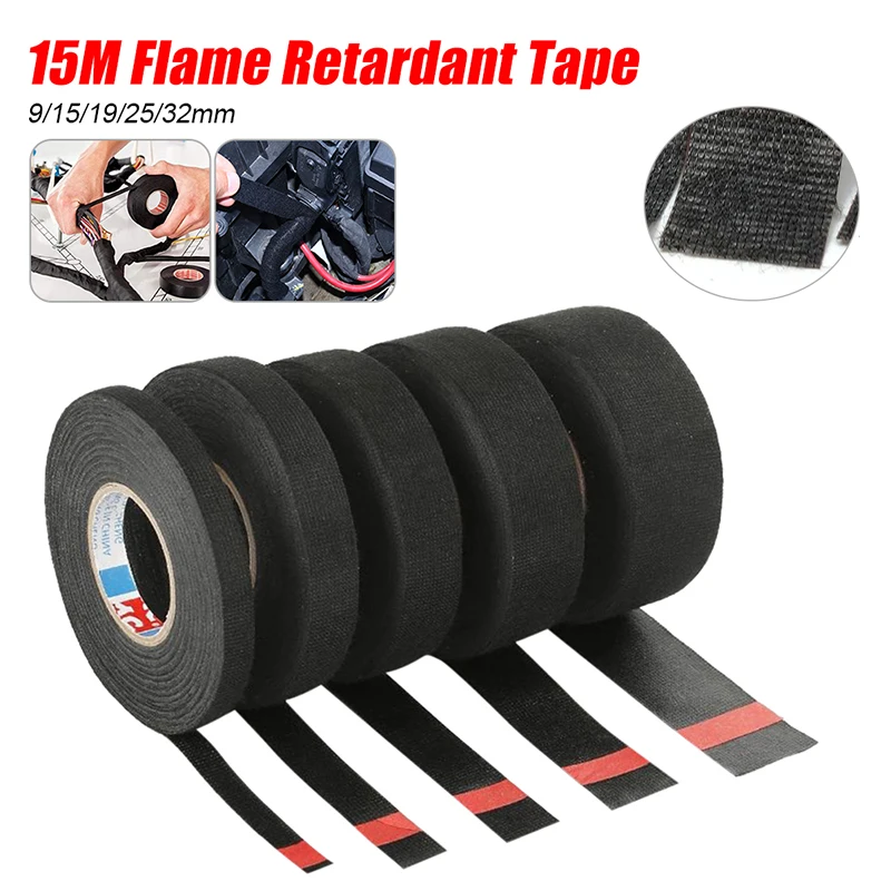 New 15M Electrical Tape Heat-resistant Adhesive Cloth Tape For Cable Car Harness Wiring Loom Width 9/15/19/25/32MM Hand Tools