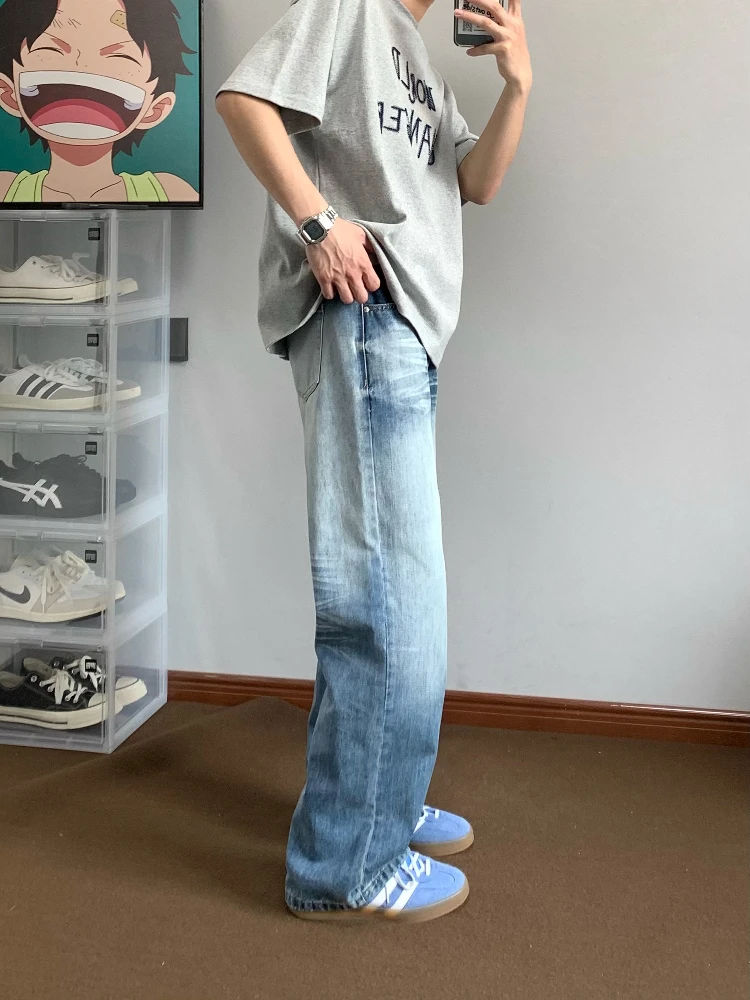 

XANYP Американские прямые джинсы в стиле ретро, мужские свободные повседневные универсальные тонкие широкие длинные брюки, модные