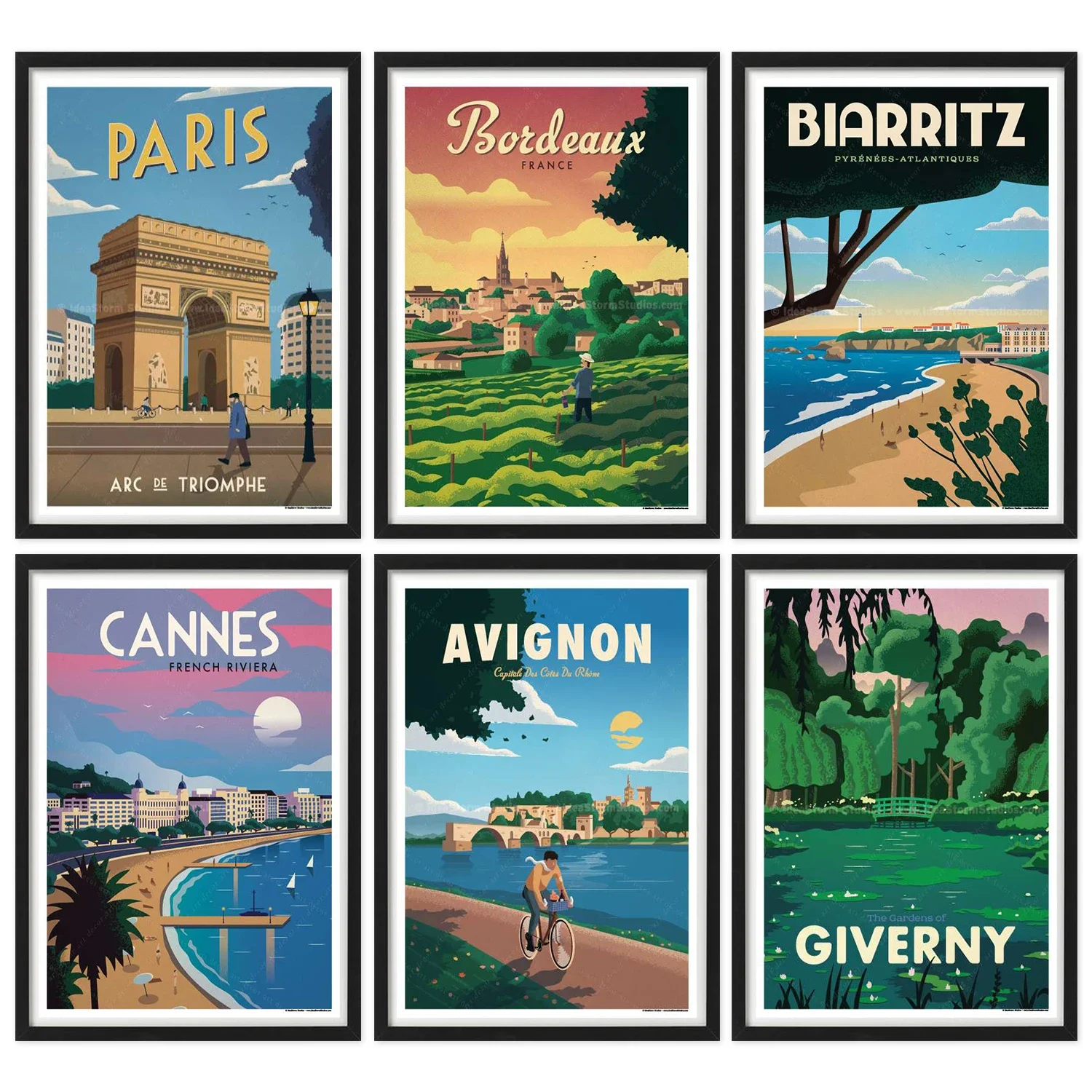 France Paris Avignon Cannes Landscape Art Poster Painting on Canvas Wall Stickers Home Decor Gift Kraft Poster Vintage Retro