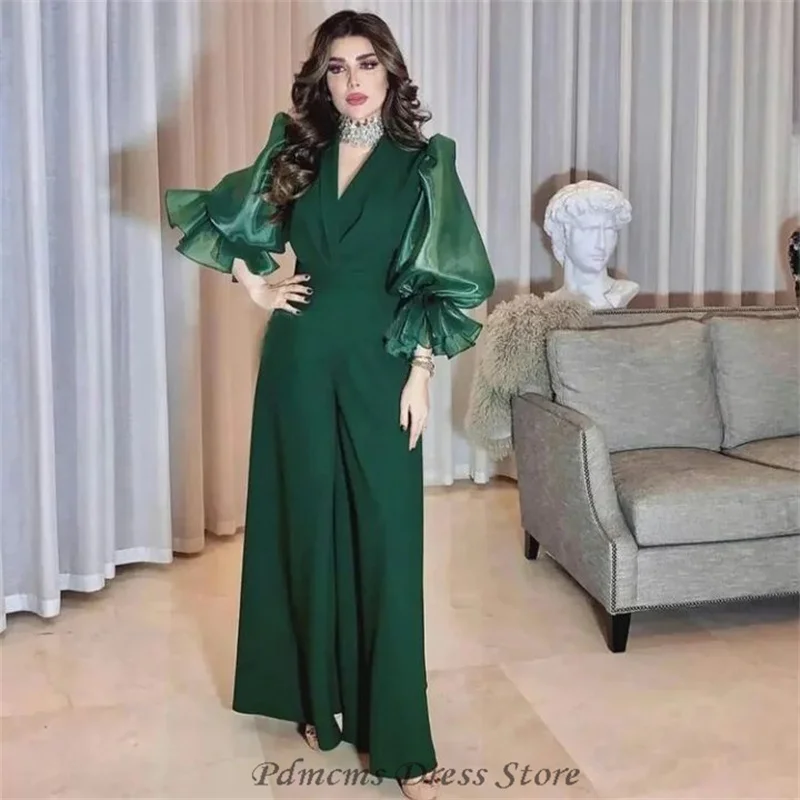 SSYTENS Muslim Jumpsuit Evening Clothes Women Mesh Puff Sleeve High Waist Romper Fashion New Solid Elegant Muslim Party Jumpsuit