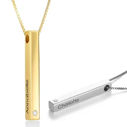 Personalized Stainless Steel Name Bar Necklace With Zircon Pendant For Couple Friend Faimly Gift Jewelry