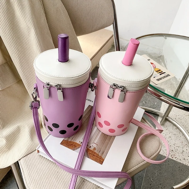 Korean Cute Cartoon Milk Tea Women Crossbody Bags High Quality Pu Bucket Female Shoulder Luxury Designer Mobile Phone