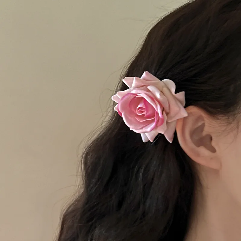 Red Pink Artificial Rose Hairpins Brooch Hair Accessories Handmade Rose Barrettes for Women Spring Clips Rose Flower Hairgrips