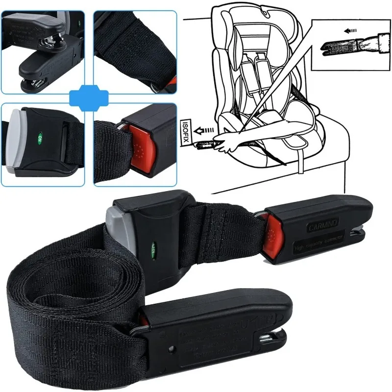 Car Child Safety Seat Belt 2-point Isofix/Latch Interface Connection Strap Fixing Band Adjustable Seat Belt Extender
