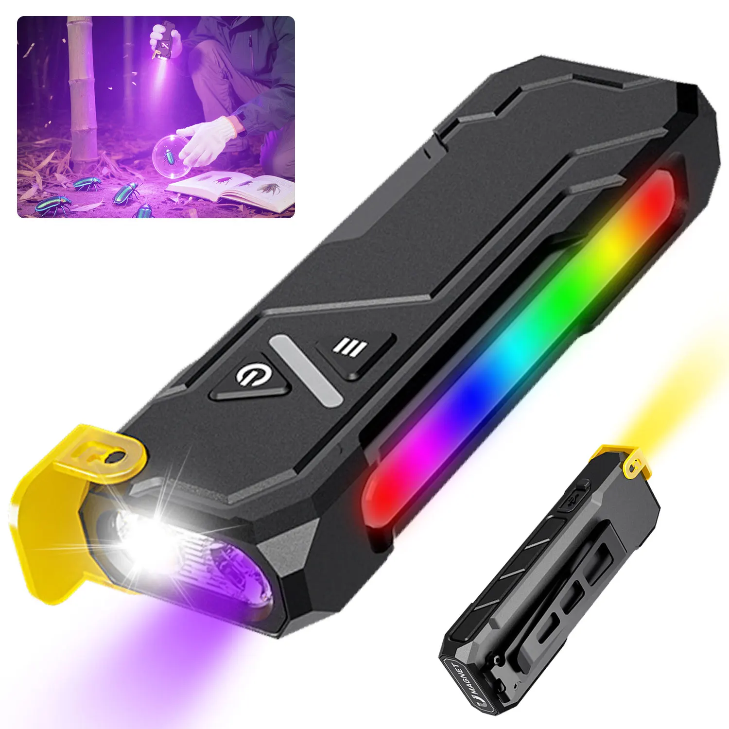 

USB перезаряжаемый фонарик EDC RGB для кемпинга, магнитный белый УФ-гольный фонарь, 7-цветный боковой фонарь, алюминий, IPX4, уличный аварийный фонарь