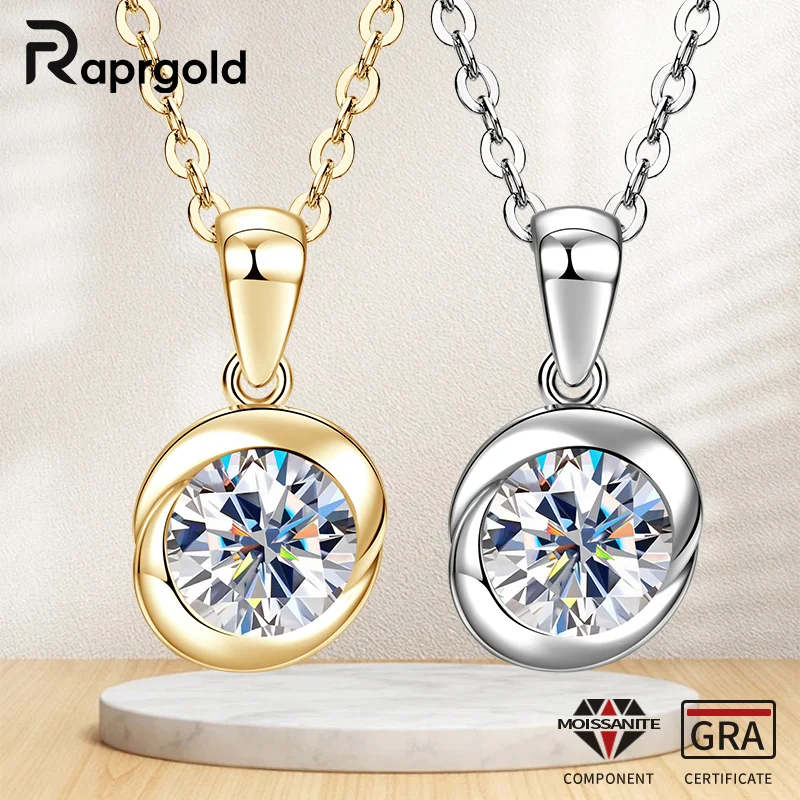 

RAPRGOLD 1CT Round Moissanite Solitaire Rosebud Pendant Necklaces for Women 925 Sterling Silver Jewelry Chains for Wedding Gifts