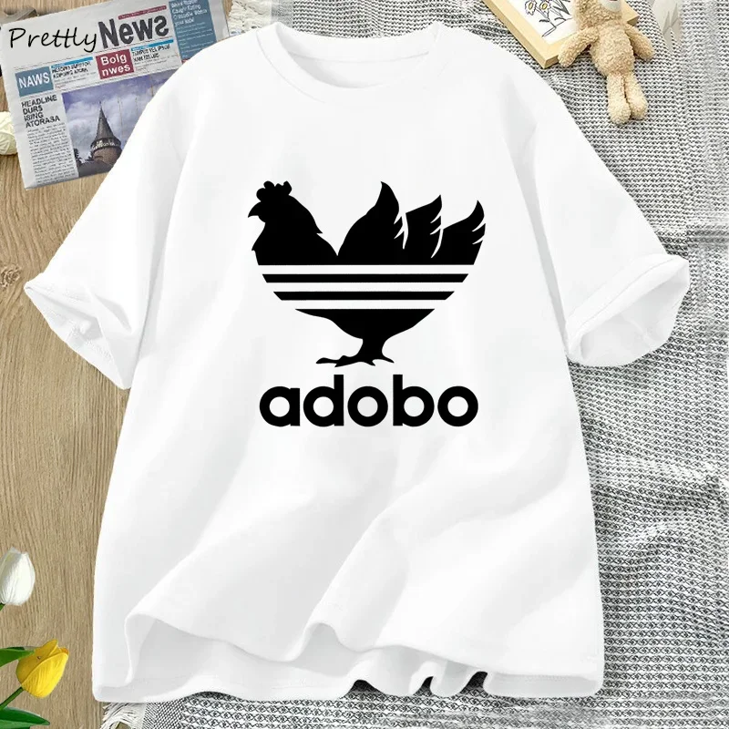 Camiseta divertida de pollo Adobo para mujer, Camiseta de algodón de manga corta con estampado de Adobo de filigrana, ropa de calle Harajuku